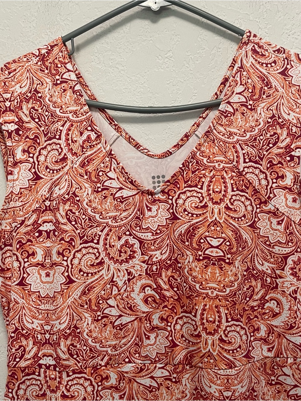 Title Nine Size L Sleeveless Dress Coral Paisley Print V Neck Pockets Casual - Picture 6 of 8